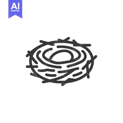 Aset desain premium: Minimalist Bird Nest Icon: Simple Line Art Design on White Background
