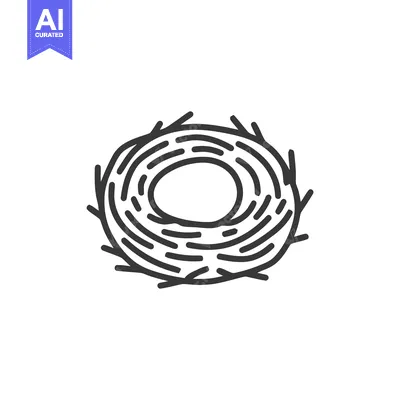 Minimalist Bird Nest Icon: Simple Line Art Design on White Background