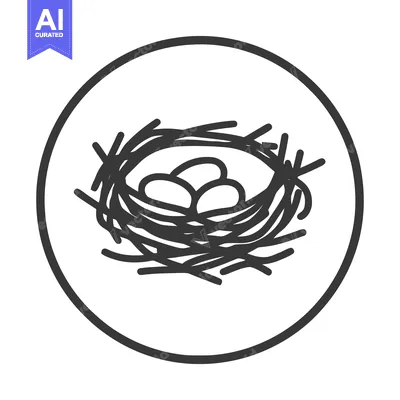 Minimalist Nest Icon: Three Eggs in Twigs, Circular Frame
