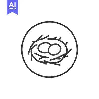Aset desain premium: Minimalist Bird Nest Icon with Two Eggs in Circle Outline