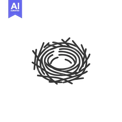 Aset premium populer: Minimalist Bird Nest Icon: Simple Line Art Design on White Background