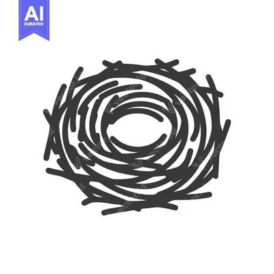 Aset desain premium: Minimalist Bird Nest Illustration: Simple Graphic Design on White Back