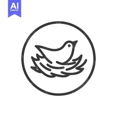 Minimalist Bird Nest Icon: Simple Line Art in Circle Frame