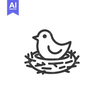 Premium design asset: Minimalist Bird Nest Icon: Simple Line Art Illustration on White Backg