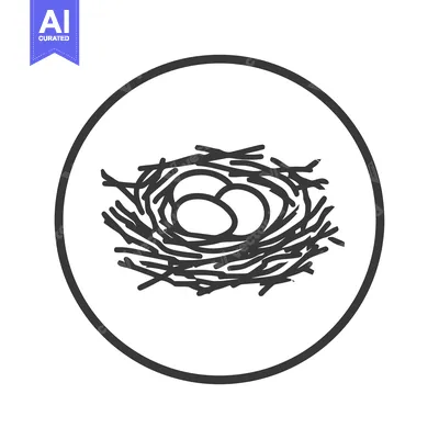 Aset desain premium: Minimalist Bird Nest Icon with Eggs in Circle Frame, Black and White D