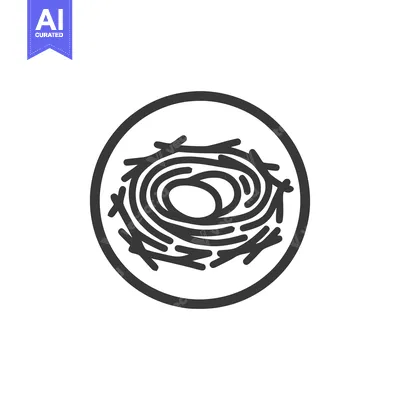 Premium design asset: Minimalist Bird Nest Icon in Circle, Nature Symbolism, Black and White