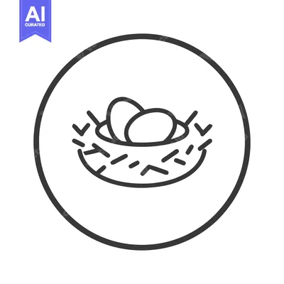 Aset premium populer: Minimalist Bird Nest Icon with Two Eggs in Circular Frame, Line Art