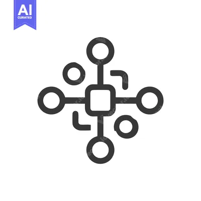 Aset desain premium: Minimalist Network Icon: Central Node Connecting Circular Elements on