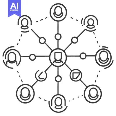 Aset desain premium: A central person connected to others in a visual network design