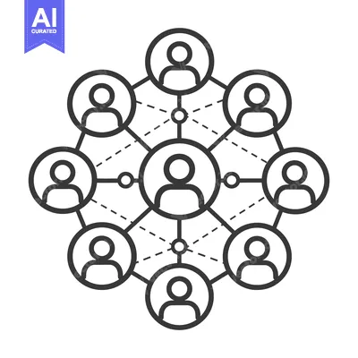Aset premium populer: Diagram depicting interconnected people in a central network structure
