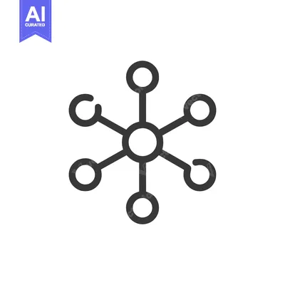 Aset premium populer: Minimalist Network Icon: Central Node with Six Connections, Dark Gray