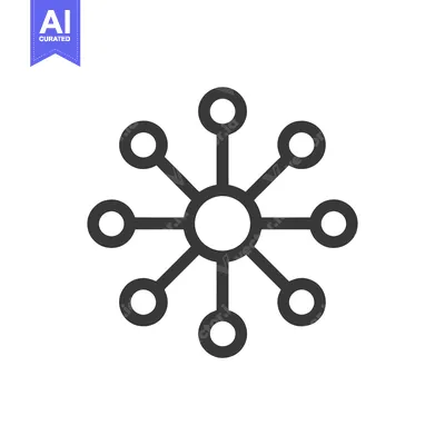 Aset premium populer: Network Connection Icon: Central Node with Connected Circles, Simple D