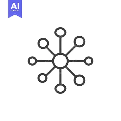 Aset desain premium: Network Connection Icon: Central Node with Connected Circles, Minimali