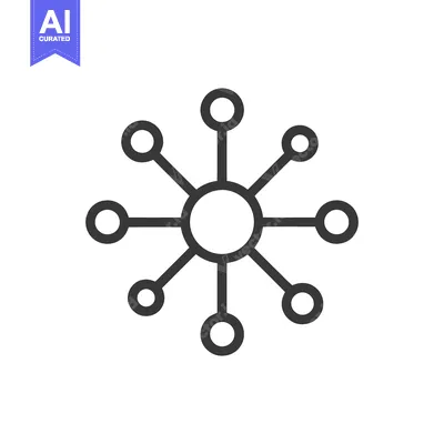 Aset desain premium: Network Connection Icon: Central Node with Connected Circles, Dark Gra