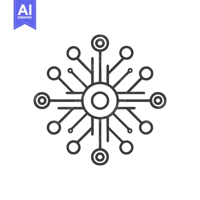 Aset desain premium: Minimalist Network Icon: Concentric Circles with Radial Connections on