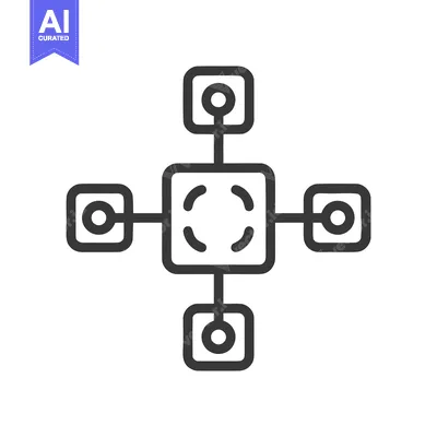 Aset desain premium: Network Connection Icon: Central Node with Four Connected Modules, Out