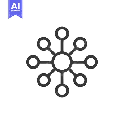 Aset premium populer: Minimalist Network Icon: Central Node with Connected Circular Elements