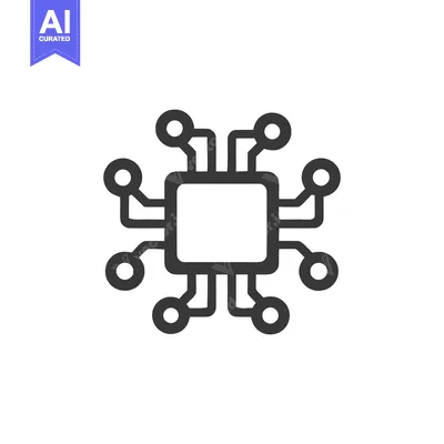 Aset premium populer: Minimalist Microchip Icon: Central Square with Circular Connections on