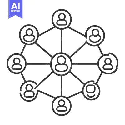 Aset desain premium: A stylized diagram depicting interconnected people within a network