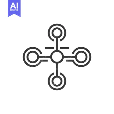 Aset premium populer: Abstract Network Icon: Central Node with Four Circular Connections in