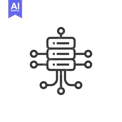 Premium design asset: Minimalist Data Server Icon with Network Connections on White Backgrou