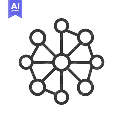 Aset desain premium: Minimalist Network Icon: Interconnected Circles with Lines on White