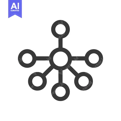 Aset desain premium: Minimalist Network Icon: Central Node with Connected Circles in Dark G