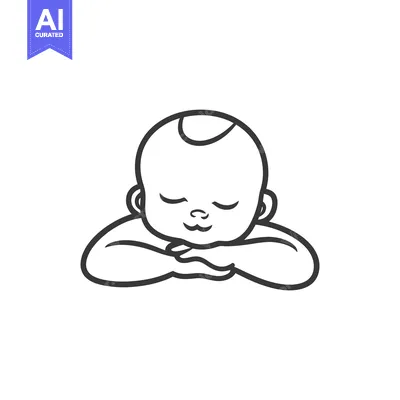 A simple line drawing of a peaceful baby resting calmly