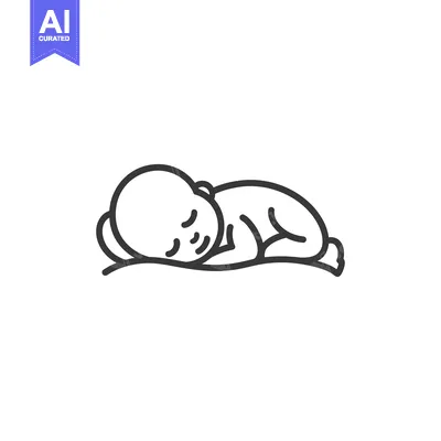 Aset premium populer: A line drawing shows a sleeping newborn baby in a curled position