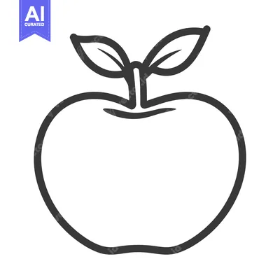 Aset premium populer: A simple outlined drawing depicting an apple with two leaves