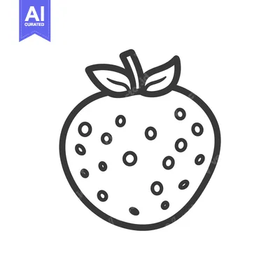 Aset desain premium: A black and white illustration of a delicious strawberry fruit