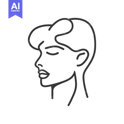 Aset desain premium: Outline drawing of a woman with closed eyes and styled hair