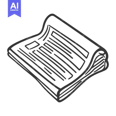 Aset premium populer: An open newspaper illustration is shown with detailed black lines