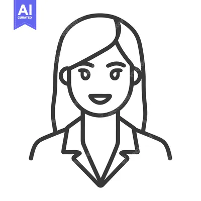 Premium design asset: A simple line drawing portrait of a smiling woman