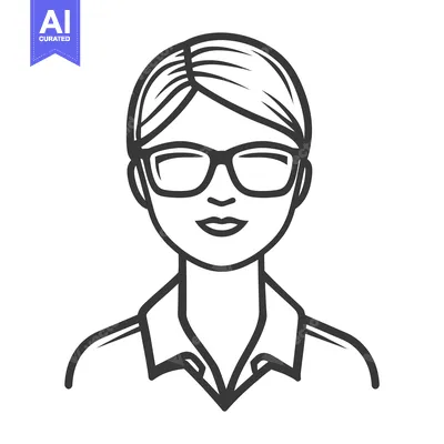 Aset premium populer: A detailed black and white illustration of a person wearing glasses