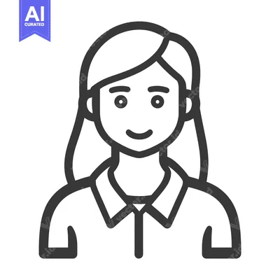 Aset desain premium: A simple outlined depiction of a smiling female figure