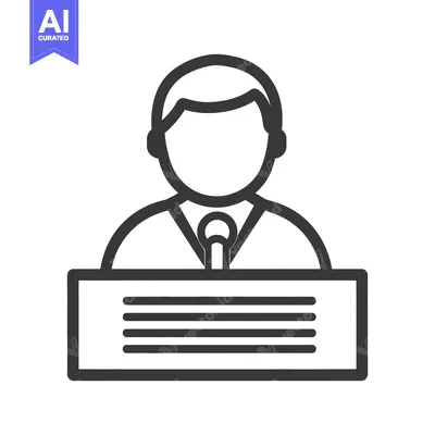 Simple line drawing showing a person speaking at a podium