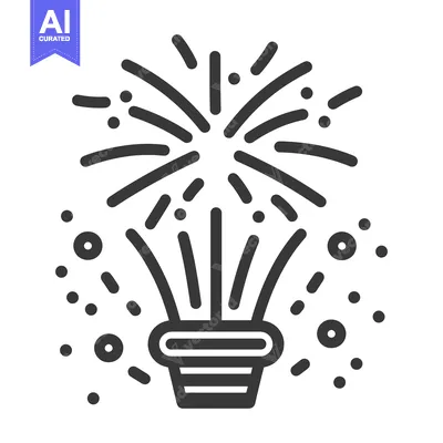 A simple outlined illustration of colorful fireworks exploding upwards