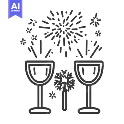Aset desain premium: Two wine glasses celebrating with fireworks and sparkles above