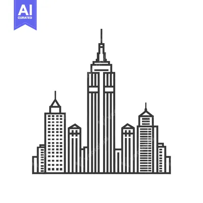 Aset desain premium: A simplified black and white architectural skyline illustration on a w