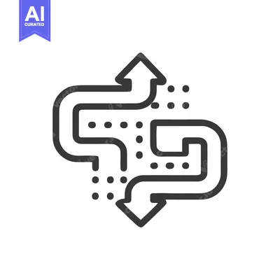 Aset desain premium: Complex Intertwined Arrows with Dotted Path, Black and White Icon