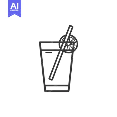 A simple black line drawing of a beverage in a glass