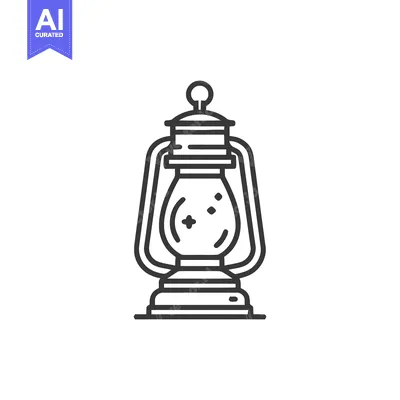 Aset desain premium: Simple Line Art Illustration of a Vintage Kerosene Lantern on White Ba