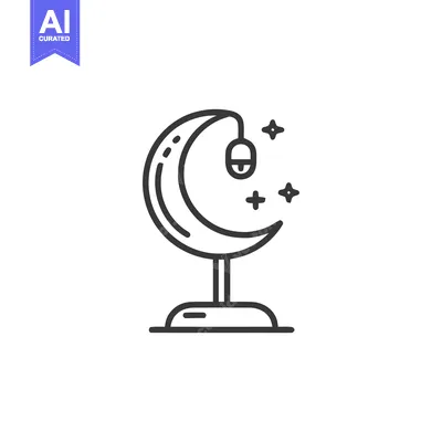 Aset premium populer: Crescent Moon Lamp with Stars, Minimalist Line Art Illustration