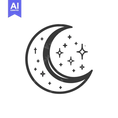 Aset desain premium: A crescent moon and stars illustrated against a white background