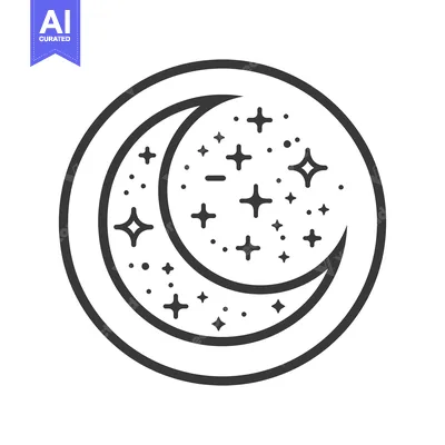 Aset desain premium: A crescent moon encircled by stars and a defining border