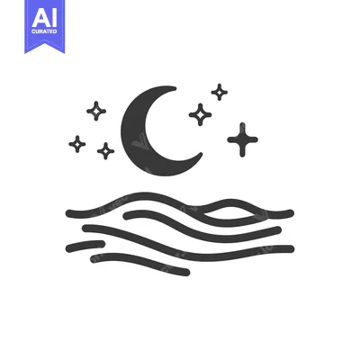 Aset desain premium: A simple illustration shows the night sky over some ocean waves