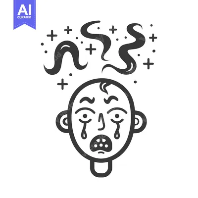 Aset desain premium: A crying baby with lines and symbols above their head