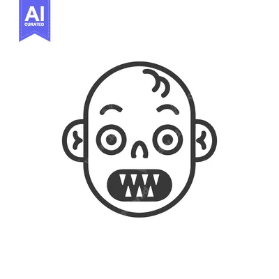 Aset desain premium: A simplified black and white illustration of a zombie head