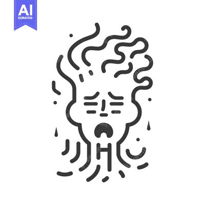 Aset desain premium: A stressed face icon with expressive features and elements